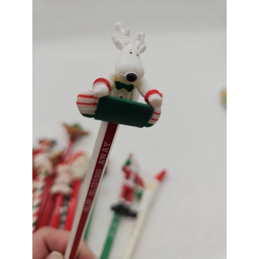 Vintage Novelty  Pencils w/ Toppers LOT 80s 90s Lot Of 22 Christmas Theme School